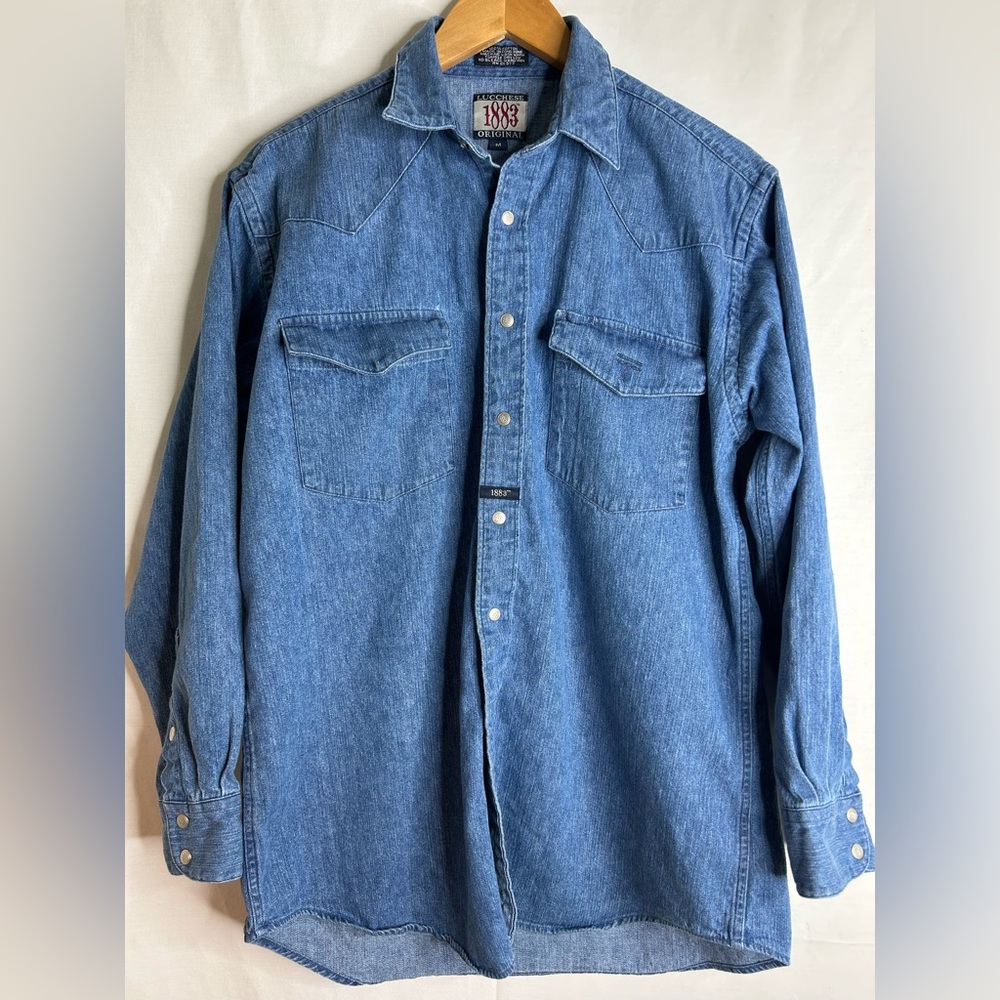 Lucchese 1883 Blue Denim Metal Snap Long Sleeve Shirt Size Medium